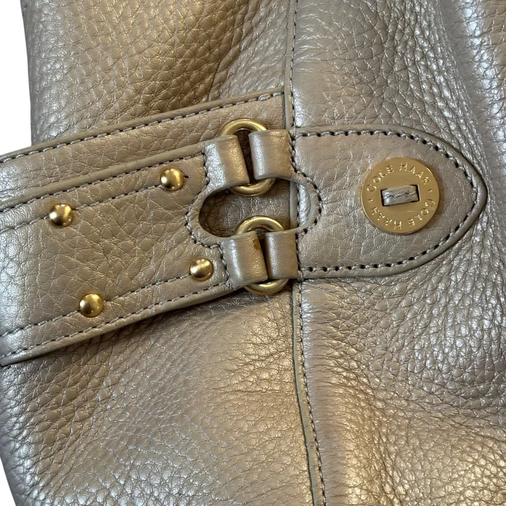 Cole Haan Gold Pebbled Leather Large Hobo Bag Pink Interior‎